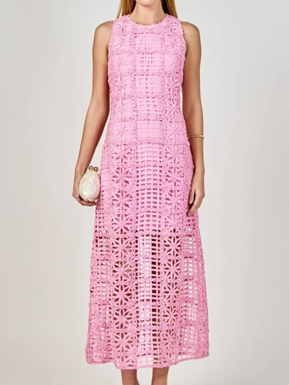 Endless Rose Sleeveless Pink Crochet Maxi Dress